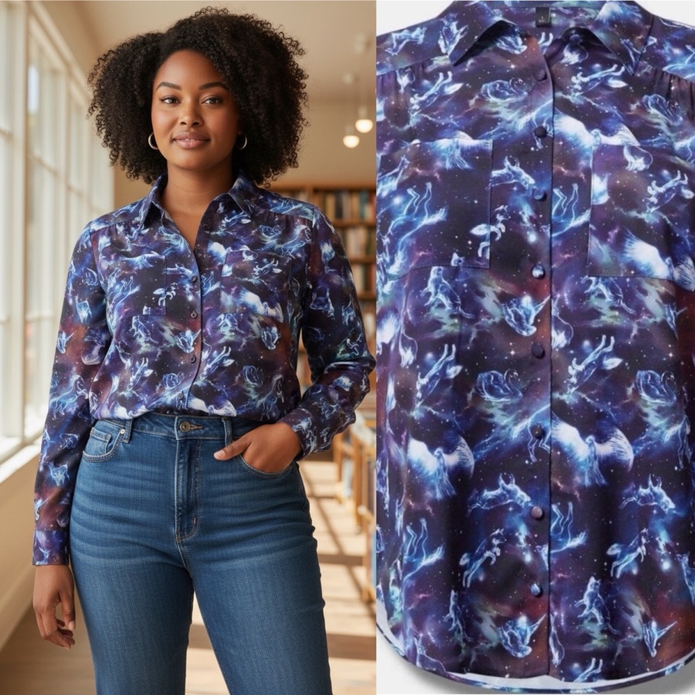 Harry Potter Torrid Patronus Madison button up. Torrid size 1x - Picture 2 of 5